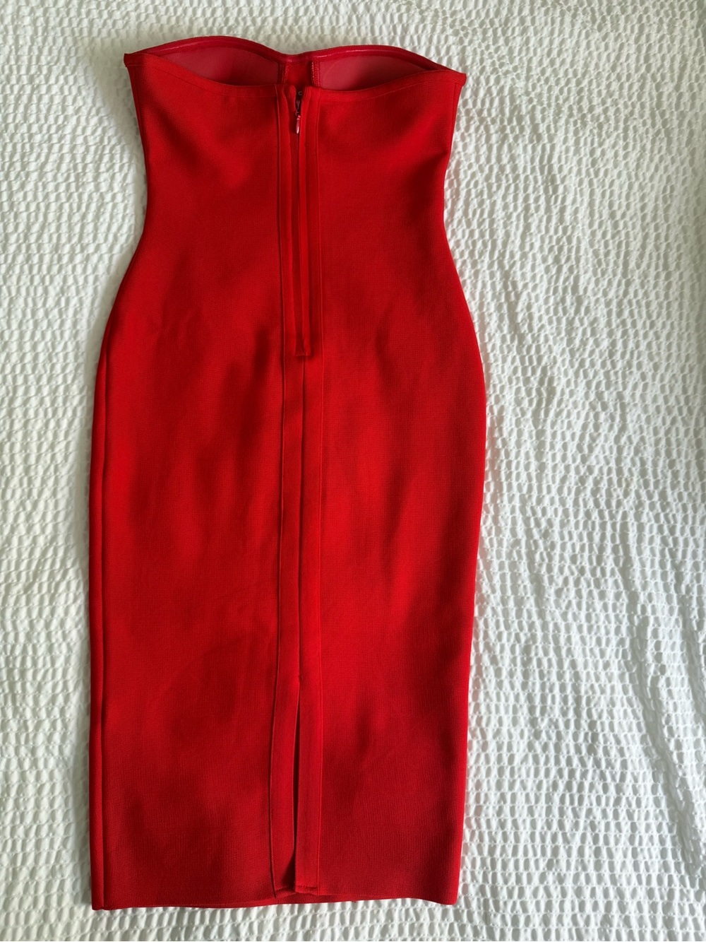 Red Strapless Fringe Bodycon Dress - Picture 2 of 5